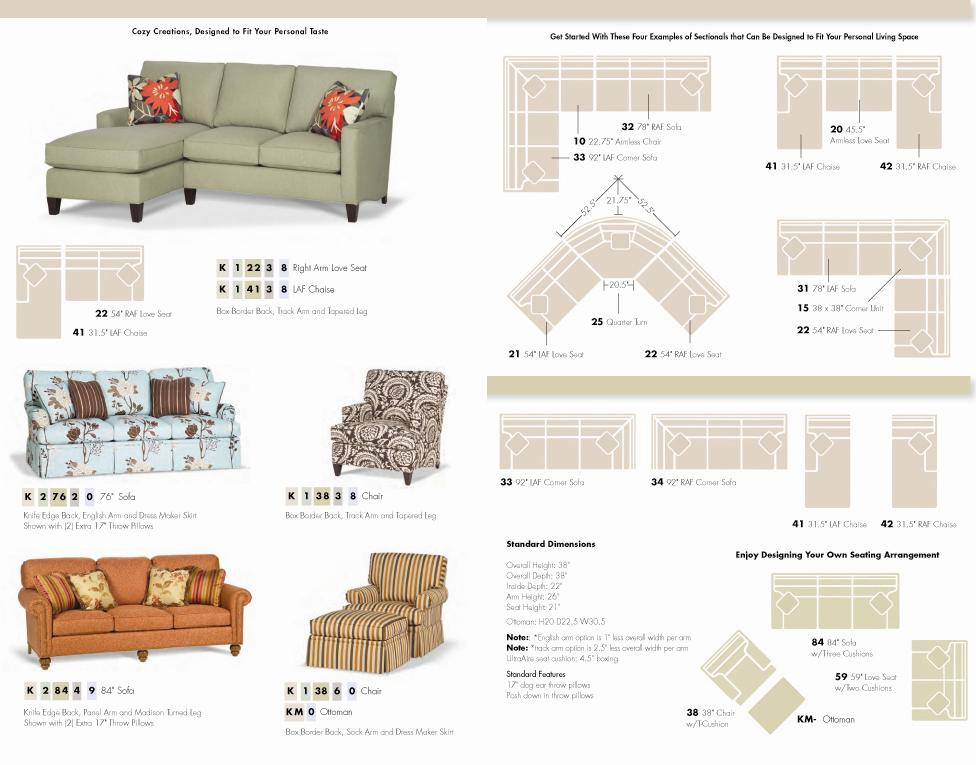 Taylor King Cozy Creations K13148+1548+2248 Customizable Upholstered Sectional Sofa